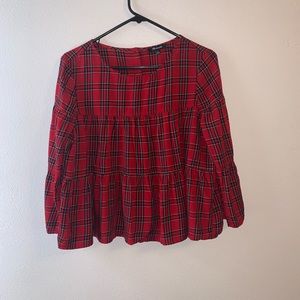 Madewell Red Plaid Babydoll Top Button Back Size Medium